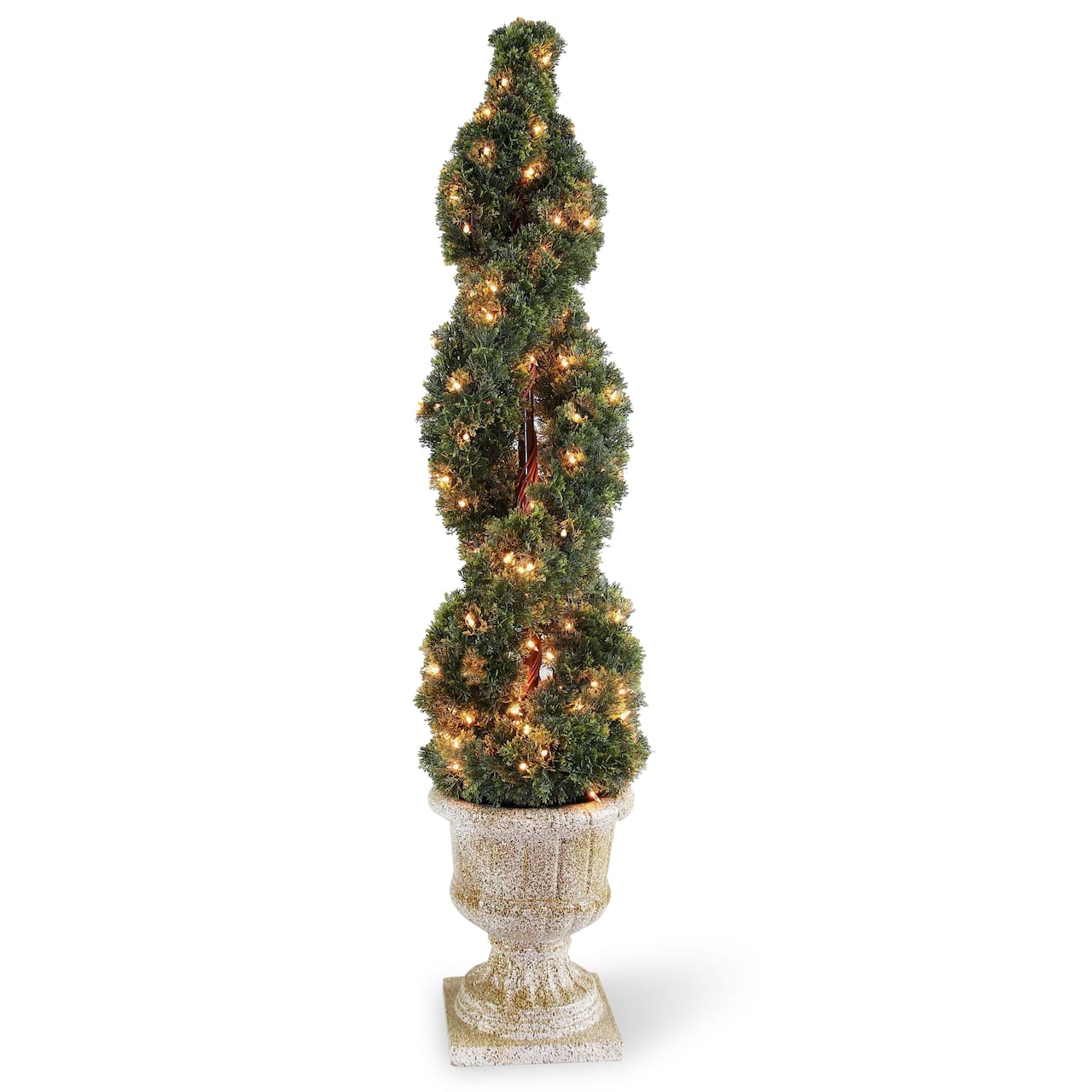 54&#x22; Double Cedar Spiral Tree with Decorative Urn &#x26; 150 Clear Lights